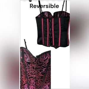 Corset,bustier,boudoir, pink & black,lace up,hook & eye, sexy,PTP 15” ,so 30-34